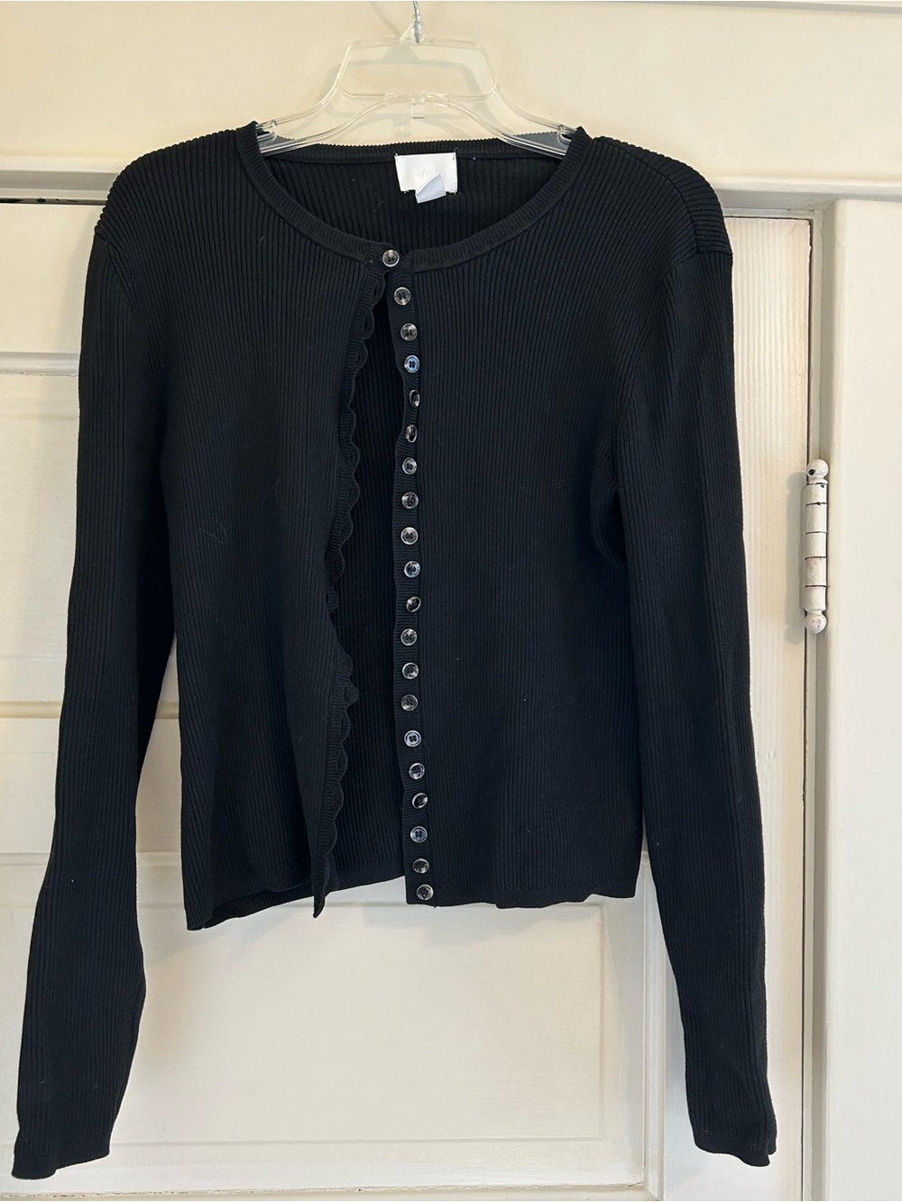 H&M Black Ribbed Button-Up Women's Top